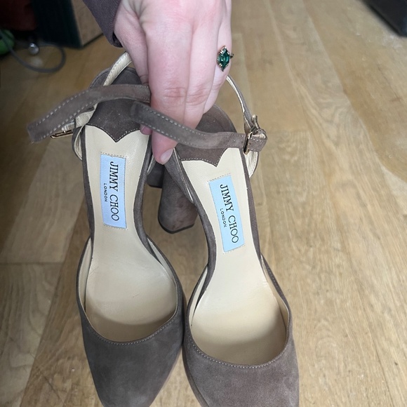 Maple 125 Taupe Suede Jimmy Choo Platform Heels - Picture 2 of 5